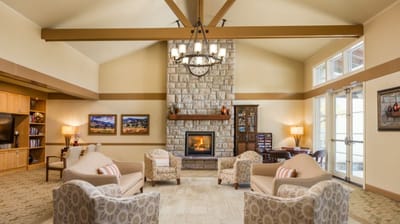 Bright and welcoming common area with seating