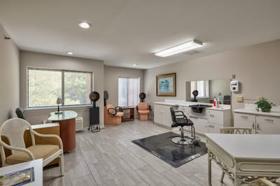 Interior view of a salon area in a senior living facility