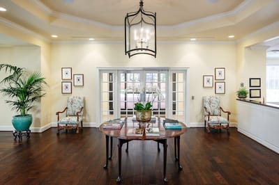 Bright and welcoming lobby area with seating and decor