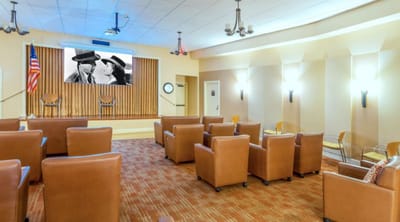 Interior view of a common area with seating