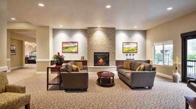 Cozy common area with fireplace and seating