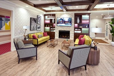 Bright and inviting common area with seating