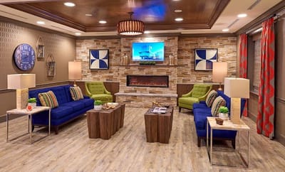 Cozy interior common area with seating and decor