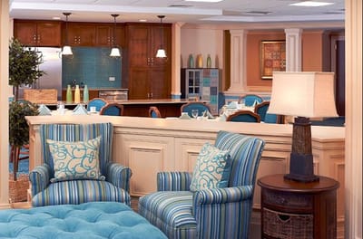 Interior common area with comfortable seating and dining space