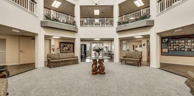Interior view of the facility's common area with seating