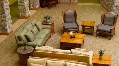 Common area with seating in a nursing home