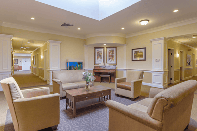 Bright common area with cozy seating arrangement