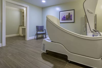 Modern bathing area in a spa-like room