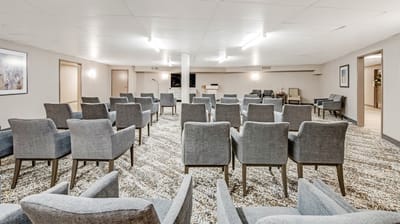 Common area with seating arranged for an event