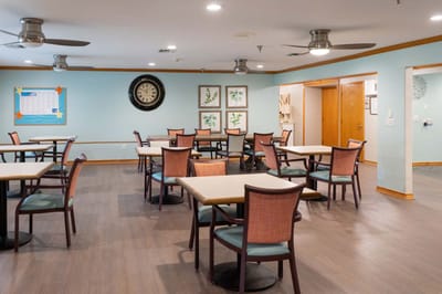 Interior dining area with tables and chairs