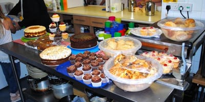 A variety of baked goods displayed on a kitchen counter