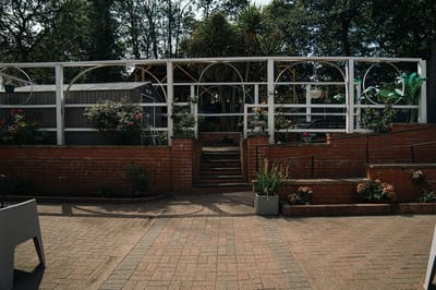 Outdoor space with garden and seating area