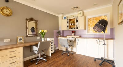 Interior view of a hair salon area in a care home