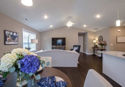 Bright and cozy common area in a senior living facility