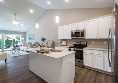 Bright interior view of a senior living kitchen