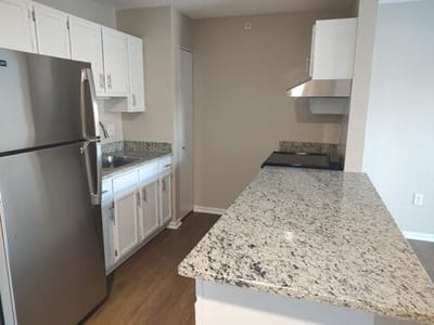 Interior view of a kitchen area with a countertop