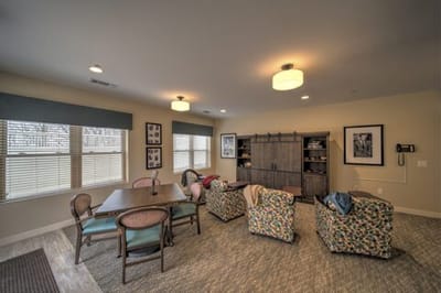Interior common area with seating and a table