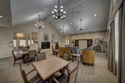 Common area with seating and lighting fixtures
