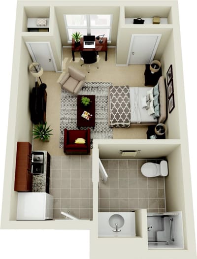 Floor plan of a private resident room