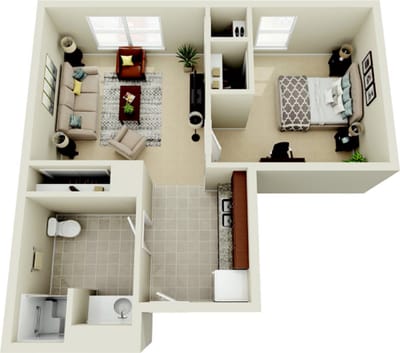 Floor plan of a two-bedroom resident unit