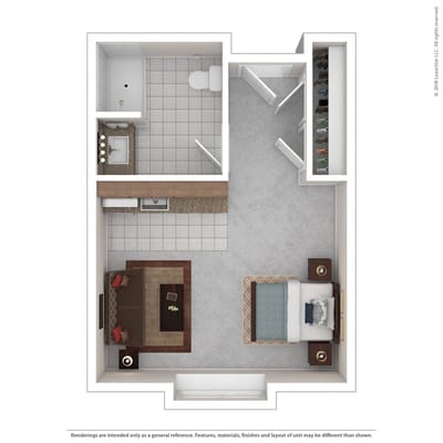 Architectural floor plan of a resident room layout