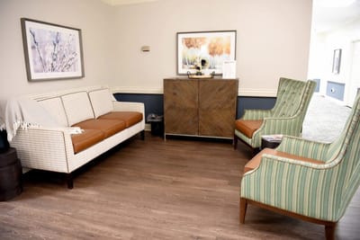 Cozy common area with seating and art