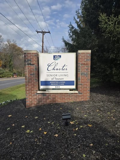 Facility sign for Charter Senior Living of Towson