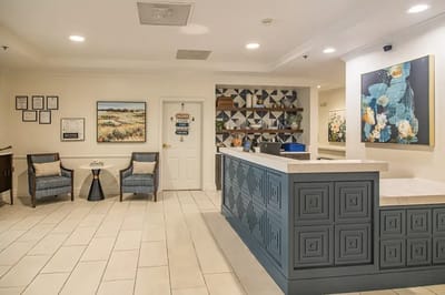 Bright interior of the reception area with seating