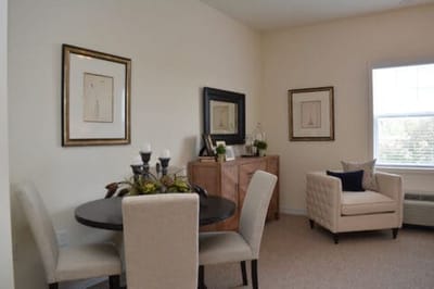 Cozy interior of a resident's suite with decor