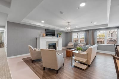 Bright and inviting common area with seating