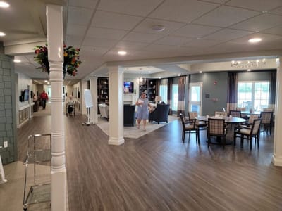 Interior view of a common area with residents