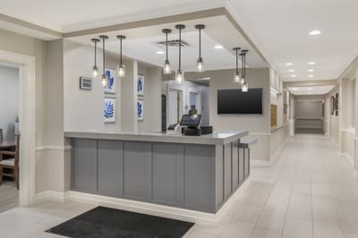 Bright, welcoming lobby area with reception desk