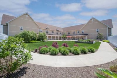 Exterior view of the facility's landscaped courtyard