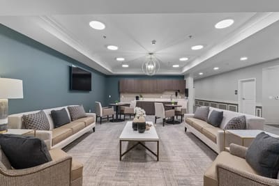 Bright and inviting common area with seating and decor