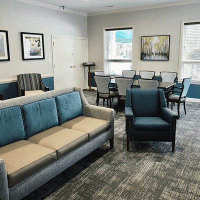 Interior common area with seating and tables