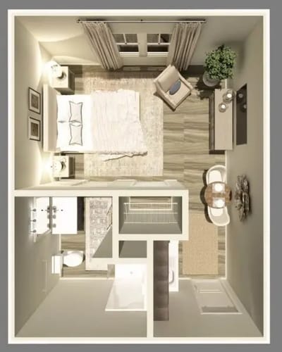 Floor plan of a private resident room