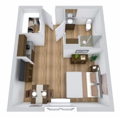 Architectural floor plan of a resident room layout