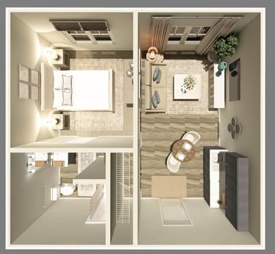 Floor plan of a modern resident room layout