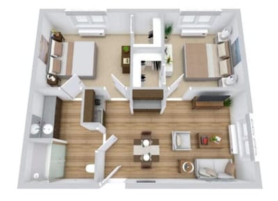 Architectural floor plan of a two-bedroom apartment
