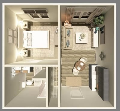 Aerial view of a facility room layout