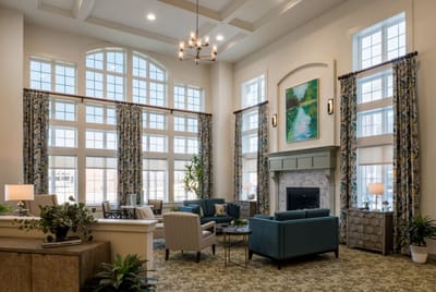 Bright and inviting common area with seating