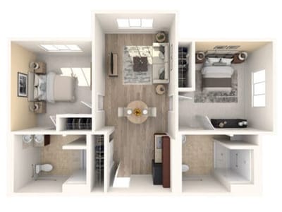 Architectural floor plan of a senior living unit