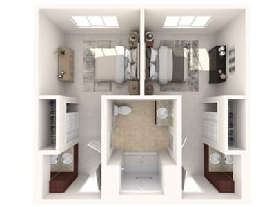 Floor plan of a two-bedroom unit
