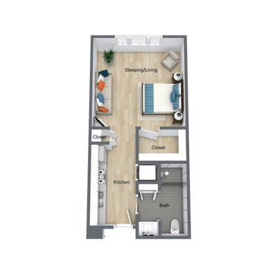 Floor plan of a one-bedroom suite