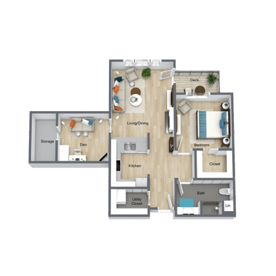 Architectural floor plan of a two-bedroom apartment