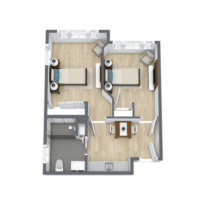 Architectural floor plan of a resident unit.