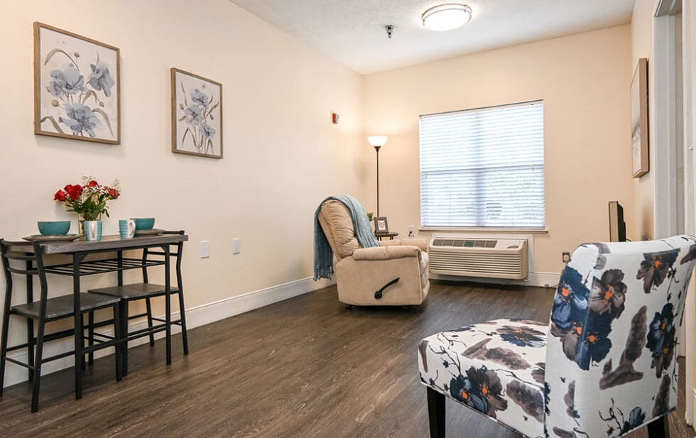 Bright interior of a private resident room