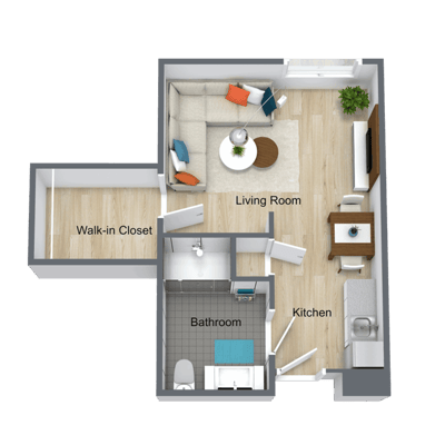 Floor plan of a one-bedroom apartment