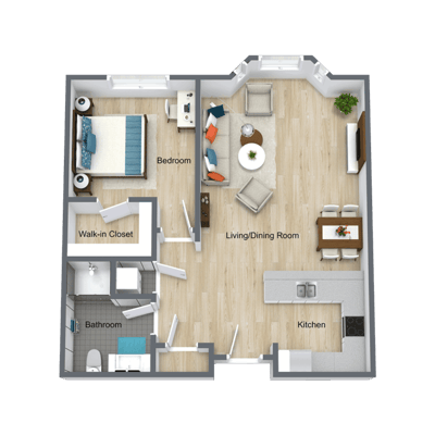 Architectural floor plan of a resident unit