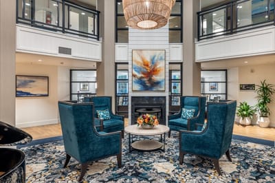 A stylish lounge area with comfortable seating